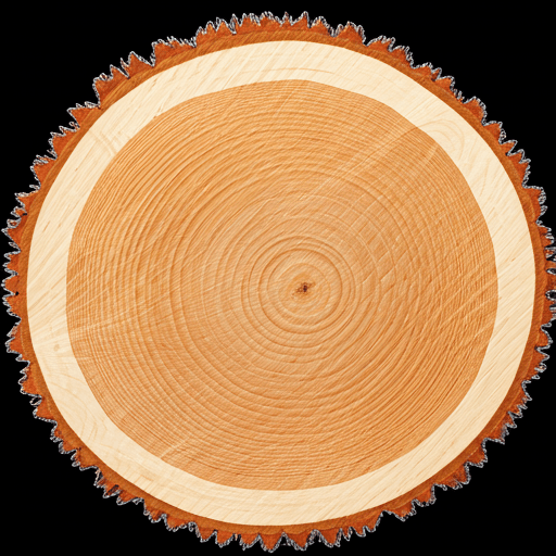 Close view of cut log end-grain — the local forestry material that fuels the reference configuration (concept rendering)